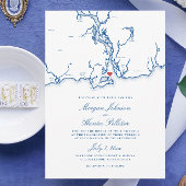Invitation Old Saybrook CT Map Élégant Mariage bleu marine