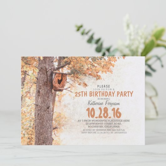 Invitation Old Tree and Bird House Rustic Fall Anniversaire P (Debout devant)