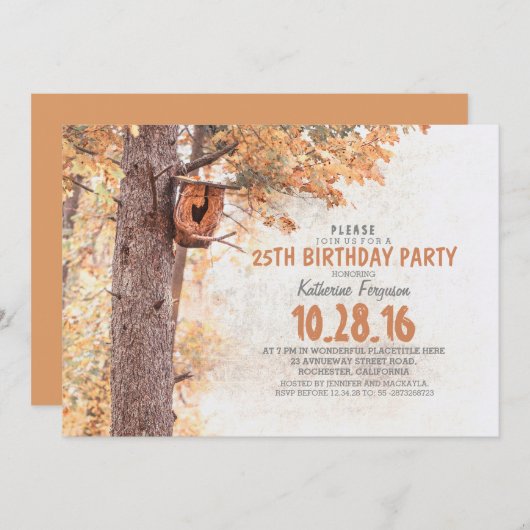 Invitation Old Tree and Bird House Rustic Fall Anniversaire P (Devant / Derrière)