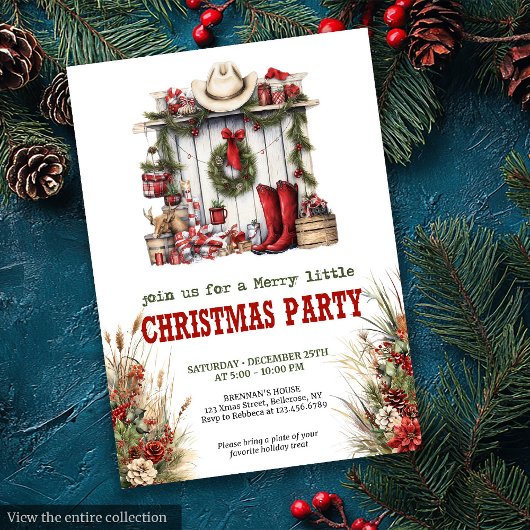 Invitation Old West Christmas party printable red green