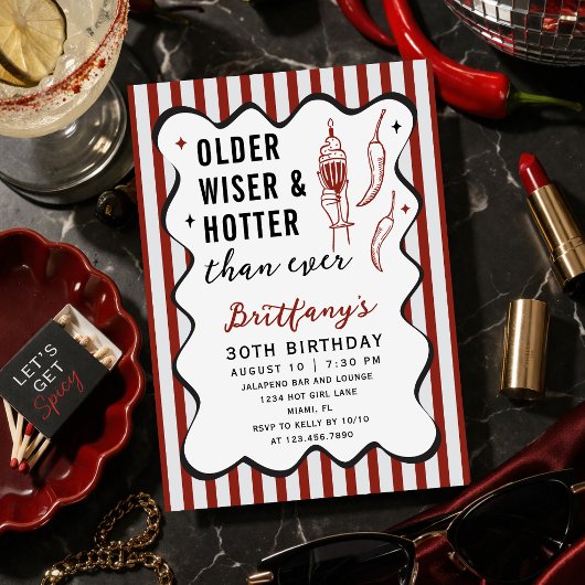 Invitation Older Wiser Hotter Than Ever Retro 30th Birthday