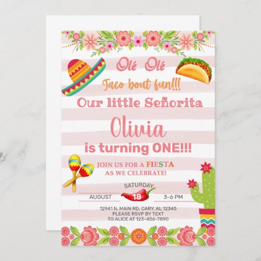 Invitation Ole ole taco fiesta senorita en faisant un invitat (Devant / Derrière)