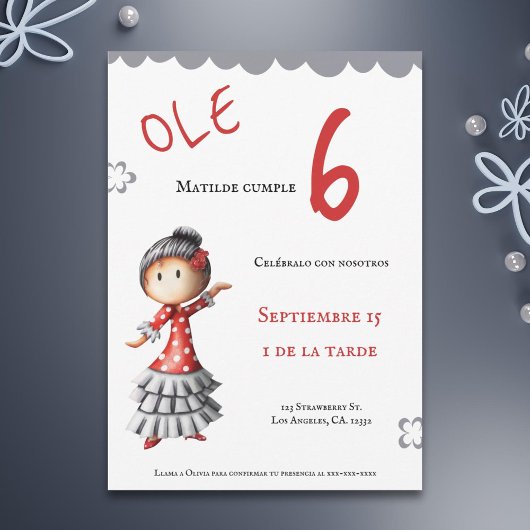 Invitation Ole Spanish Sevillana Flamenco Dancer Anniversaire