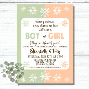 Invitation Olive and Peach Winter Snowflakes Sexe Reveillez