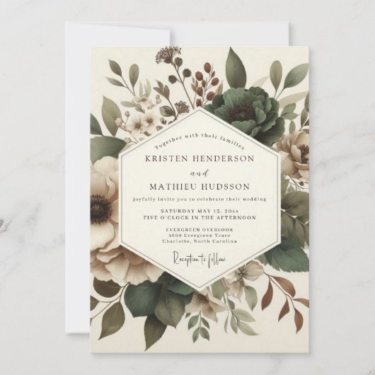 Invitation Olive Antique Floral Wedding (Devant)