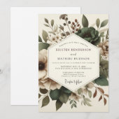 Invitation Olive Antique Floral Wedding (Devant / Derrière)
