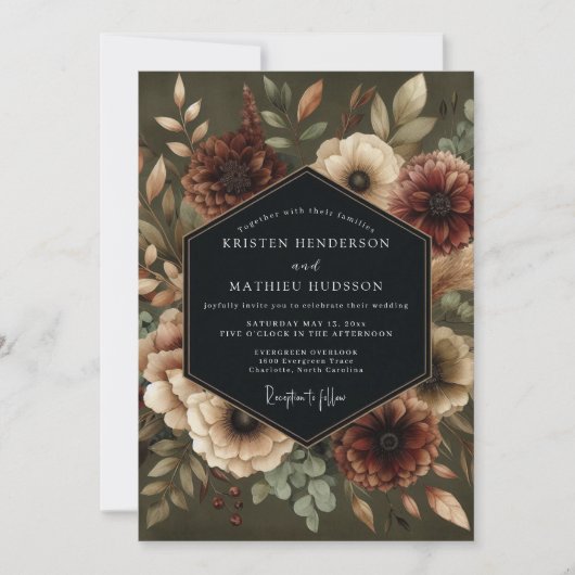 Invitation Olive Bloom Moody Wedding (Devant)