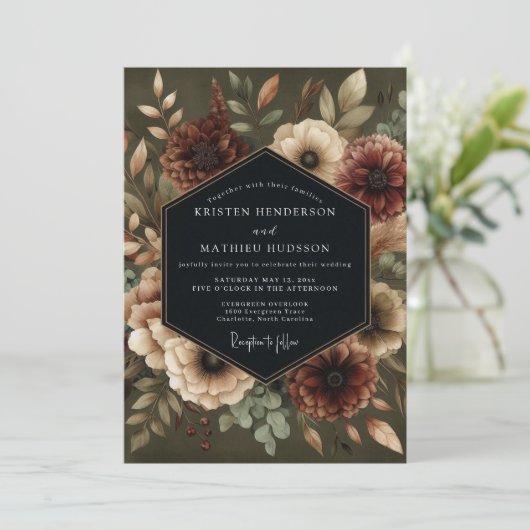 Invitation Olive Bloom Moody Wedding (Debout devant)
