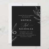 Invitation Olive Botanical Black Mariage - Photo & QR Code (Devant)