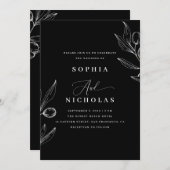 Invitation Olive Botanical Black Mariage - Photo & QR Code (Devant / Derrière)