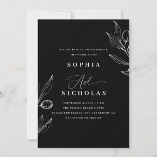 Invitation Olive Botanical Black Mariage - Photo & QR Code