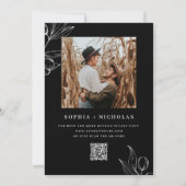 Invitation Olive Botanical Mariage Noir - Photo & Code QR (Dos)