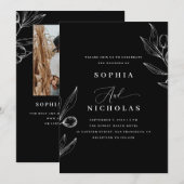 Invitation Olive Botanical Mariage Noir - Photo & Code QR (Devant / Derrière)