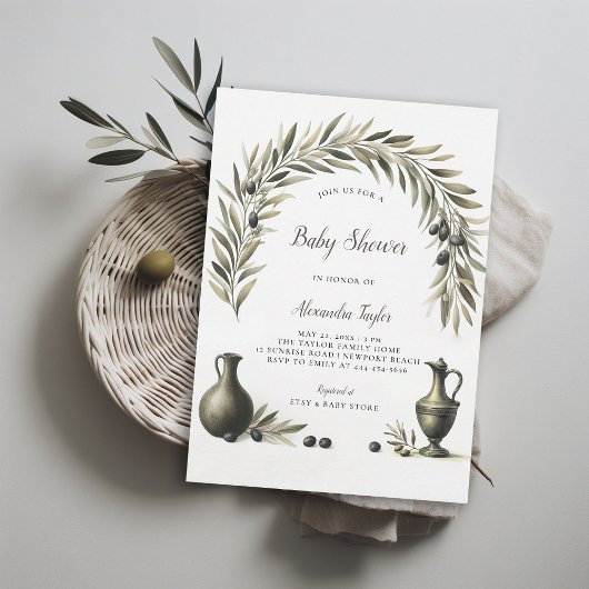 Invitation Olive Branch Boho Arch Urns Baby shower neutre