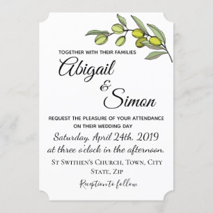 Invitation Olive Branch.Faire-part de mariage.