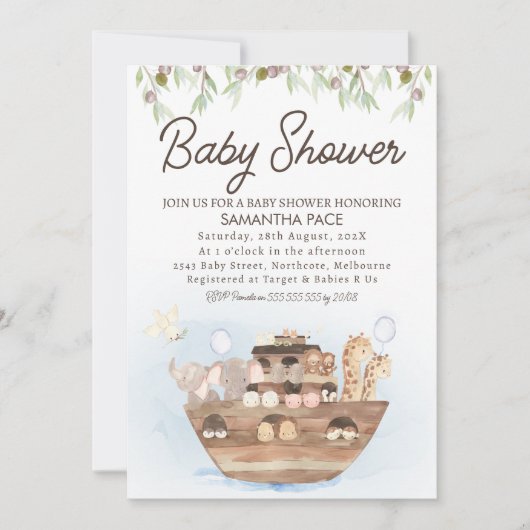 Invitation Olive Branch Noah's Ark Boys Baby shower (Devant)