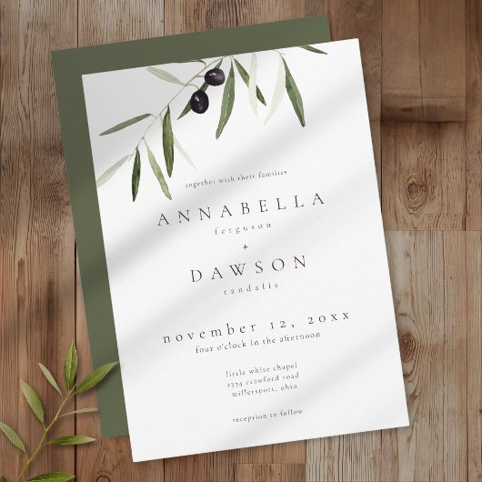 Invitation Olive Branch Watercolor Elegant Minimalist Wedding