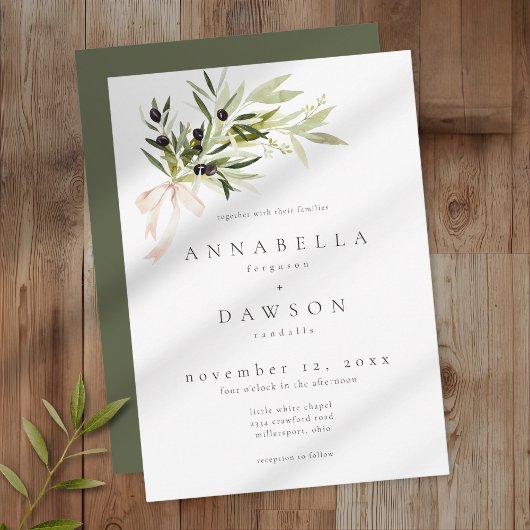 Invitation Olive Branch Watercolor Elegant Minimalist Wedding