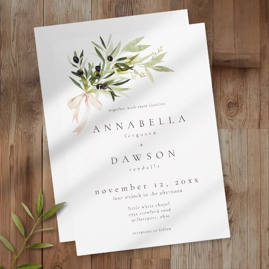 Invitation Olive Branch Watercolor Elegant Minimalist Wedding