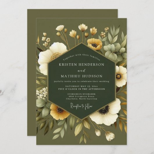 Invitation Olive Earthy Botanical Wedding (Devant / Derrière)