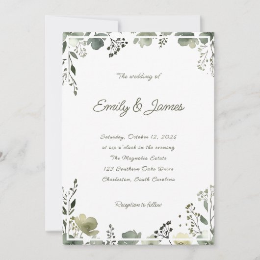 Invitation Olive Floral Wedding (Devant)
