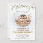 Invitation Olive Foliage Noah's Ark Boys 1er anniversaire (Devant)