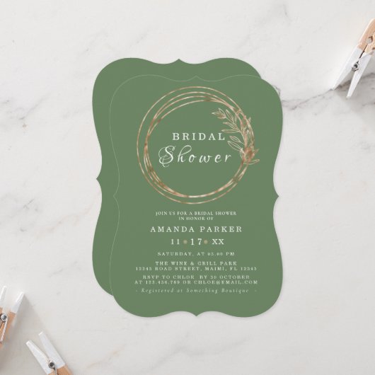 Invitation Olive Golden Branche moderne Douche nuptialeInvita (Devant/Arrière en situation)