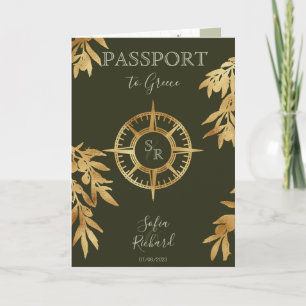 Invitation Olive Grèce Destination Mariage Passeport QR Code