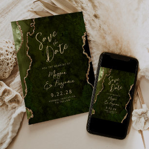 Invitation Olive Green Agate Script Mariage Save the Date