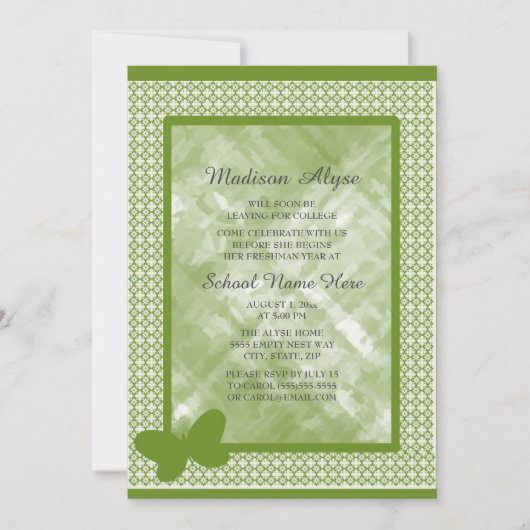 Invitation Olive Green avec Butfly College Trunk Party (Devant)
