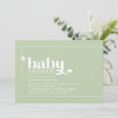 Invitation Olive Green | Baby shower moderne rétro neutre (Debout devant)