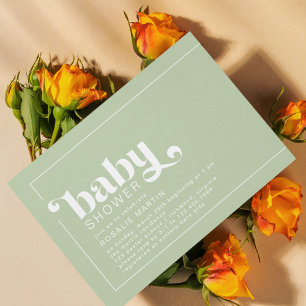 Invitation Olive Green   Baby shower moderne rétro neutre