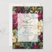 Invitation Olive Green, Bourgogne et Mariage Floral Or (Devant)