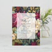 Invitation Olive Green, Bourgogne et Mariage Floral Or (Debout devant)