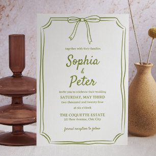 Invitation Olive Green Chic Bow titré à la main Mariage intem