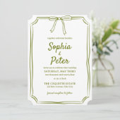 Invitation Olive Green Chic Bow titré à la main Mariage intem (Debout devant)