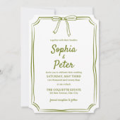 Invitation Olive Green Chic Bow titré à la main Mariage intem (Devant)