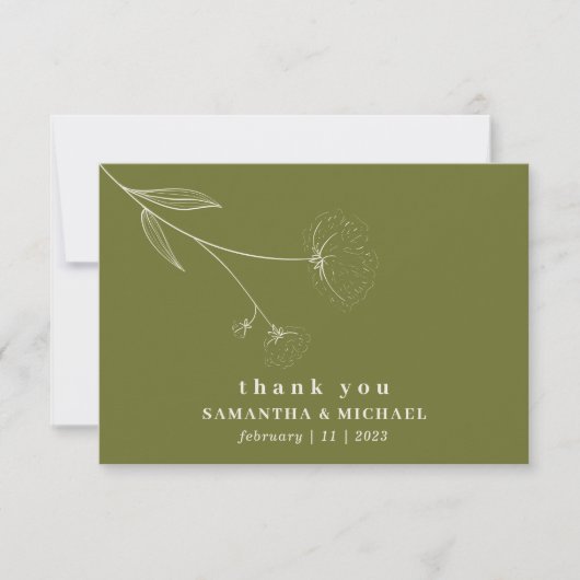 Invitation Olive Green Coton Fleur Boho beige merci (Devant)