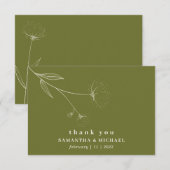 Invitation Olive Green Coton Fleur Boho beige merci (Devant / Derrière)