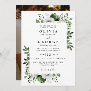 Invitation Olive Green Elegant Botanique Floral Mariage Photo