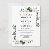 Invitation Olive Green Elégant Floral Couples Douche Photo (Devant)