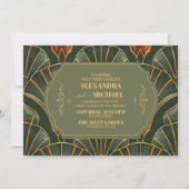 Invitation Olive Green Élégant Mariage Vintage Orné (Devant)
