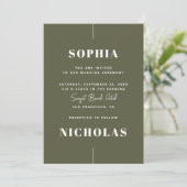 Invitation Olive green Elegant minimaliste mariage QR Code (Debout devant)