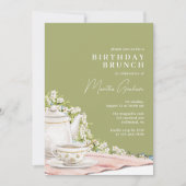 Invitation Olive Green | Elégant thé Vintage Anniversaire Bru (Devant)