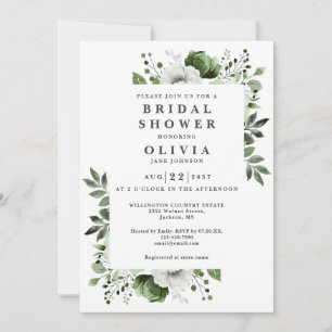 Invitation Olive Green Élégante Fête des mariées florale Code