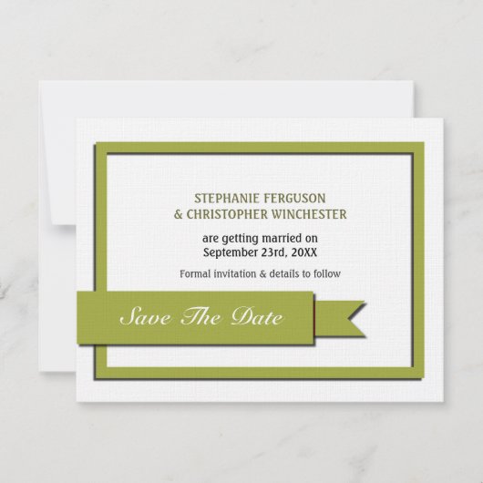 Invitation Olive Green Enregistrer la Date (Devant)
