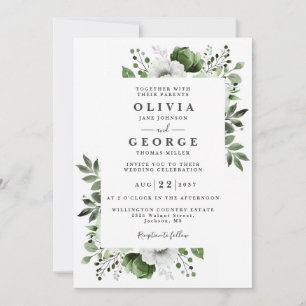 Invitation Olive Green Floral Botanique Moderne Mariage
