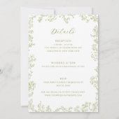 Invitation Olive Green Floral Line Art Monogram Crest Wedding (Dos)
