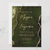 Invitation Olive Green Gold Agate Script QR Code Mariage (Devant)