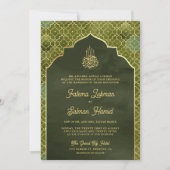 Invitation Olive Green Gold Marocain musulman Mariage (Devant)